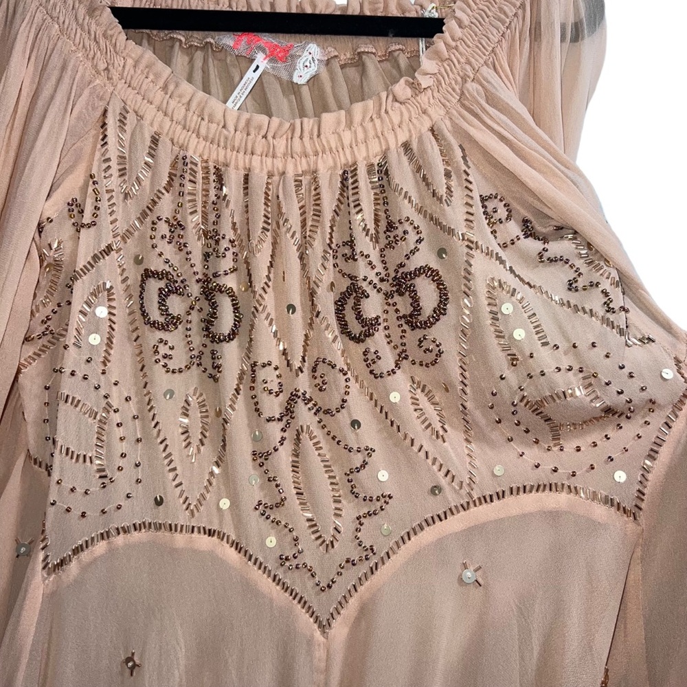 NEW NWT Free People Off The Shoulder Embellished Moon Gleam Dress Rose Smoke - Picture 6 of 10
